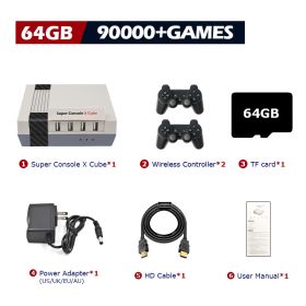 Super Console X Cube Retro Game Console Support 117000 Video Games 70 Emulators for PSP/PS1/DC/N64/MAME with Gamepads (Color: 64G wireless-2, Bundle: US plug)