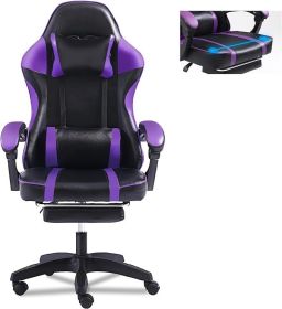 Video Game Chairs for Adults, PU Leather Gaming Chair with Footrest, 360¬∞Swivel Adjustable Lumbar Pillow Gamer Chair, Comfortable Computer Chair for (Color: Purple)