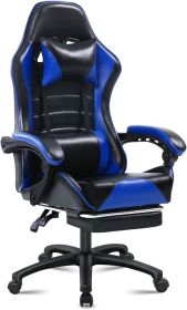 Ergonomic Gaming Chair for Adults, Comfortable Computer Chair for Heavy People, Adjustable Height Office Desk Chair with Wheels, Breathable Leather Vi (Color: Blue)