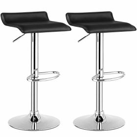 Set of 2 Modern Design Adjustable PU Leather Backless Bar Stools (Color: Black)