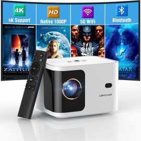 5G WiFi Mini Bluetooth Projector 4K Support, 300 ANSI HD 1080P Portable Video Projector, ¬±40¬∞ Vertical Keystone|Zoom|Timer, DBPOWER Smartphone Proje (Color: White)