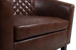 accent Barrel chair living room chair with nailheads and solid wood legs Brown pu leather