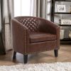 accent Barrel chair living room chair with nailheads and solid wood legs Brown pu leather